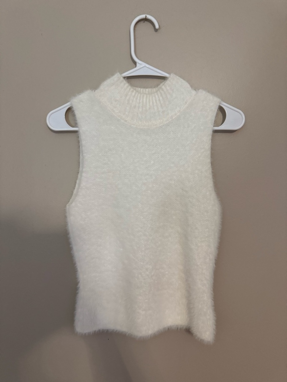 Altar'd State Cream Fuzzy Sleeveless Mock Neck Tank